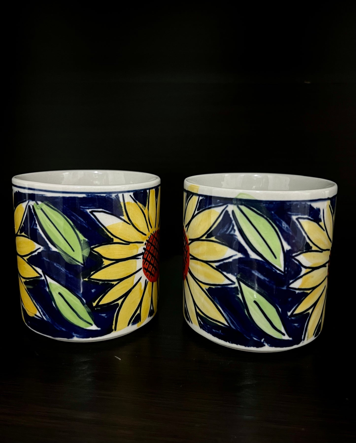 Hand Painted Sunflower Mugs Set of 2